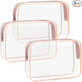F-color TSA Approved Toiletry Bag 3 Pack Medium - Clear Makeup Bag Travel Quart Size for Women Men, Clear Cosmetic Bag Airport Airline Compliant Carry on Bag, Active Rose Pink