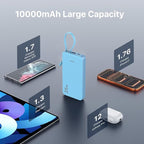 JUOVI 25W Portable Charger, 10000mah Power Bank Fast Charging with Built-in USB-C Cable, Battery Pack with LED Display, Portable Phone Charger for iPhone 17 16 15 14 Samsung S24 S23 iPad Tablets