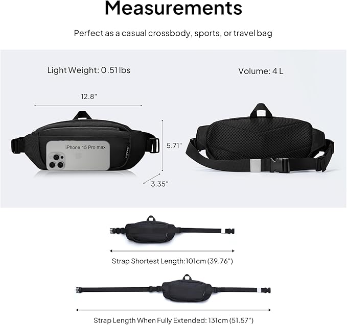 TOPEAST Waist Pack 4L Large Capacity Fanny Pack with Hidden Water Bottle Pocket, Water Resistant Crossbody Sling Bag for Men Women, Adjustable Belt Bag for Hiking Running Travel Cycling