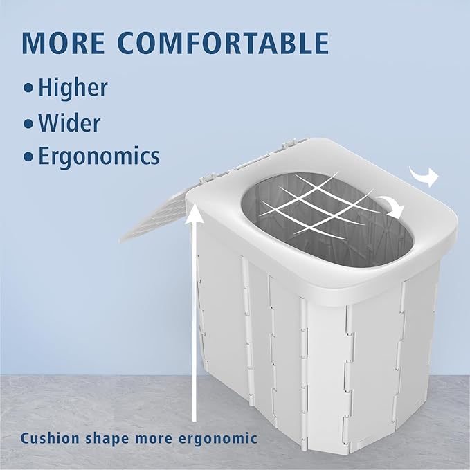 Hapoon Portable Camping Toilet for Adults XL Portable Folding Toilet with Lid,Travel Portable Potty for Adults,Porta Potty Car Toilet, Grey
