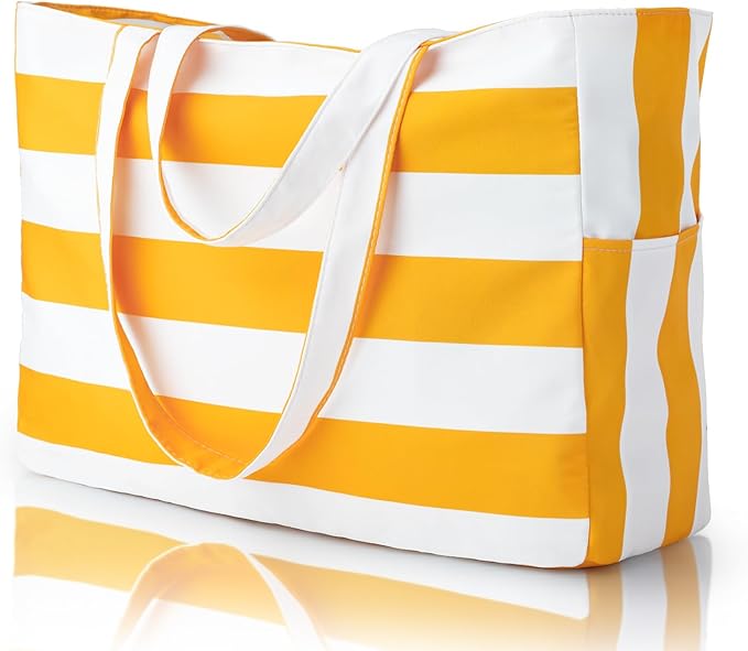 Iioscre Beach Bag for Women, Causal Hobo Pool Bags with Zipper Inner Pocket, Foldable Swim Tote Bag for Vacation Essentials