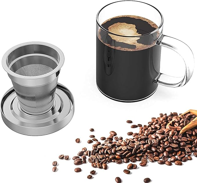 Oranlife Pour Over Coffee Maker Set for Travel/Camping/Hiking, Single Cup, Stainless Steel Coffee Filter, 14 Oz Borosilicate Glass Mug, Extra Permanent Lid and Moulded Neoprene Case, at Home/Office