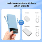 Portable Charger for iPhone,13800mAh Slim Power Bank with Built-in Cables & AC Wall Plug,All in One 4 Outputs USB C Fast Charging Battery Pack Travel Essential for iPhone 17/16/15/14,Android(Sky Blue)
