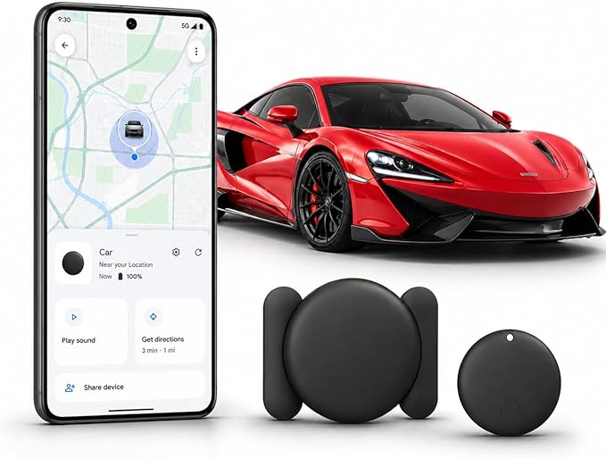 GPS Tracker for Vehicles,Magnetic Waterproof Car Tracker, No Monthly fees, Mini Portable GPS Tracker for Cars, Trucks, Motorcycle, Anti-Theft（Android Only）