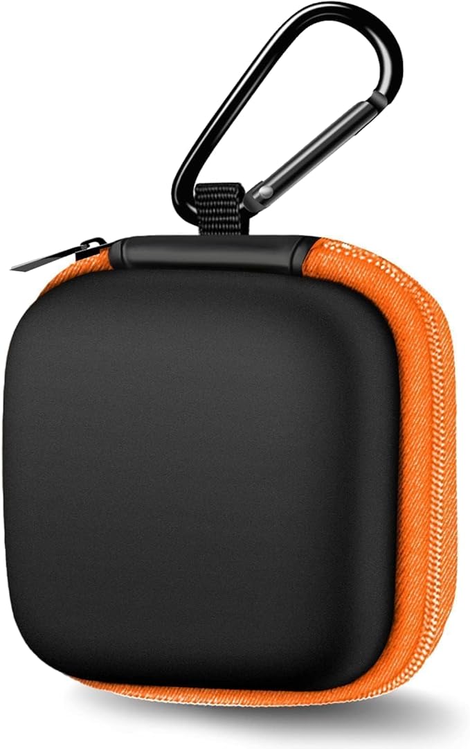 Square Earbud Case Portable EVA Carrying Case Storage Bag Tech Pouch Cell Phone Accessories Organizer with Carabiner for Earphone, Earbud, Earpieces, SD Memory Card, Camera Chips, Orange1