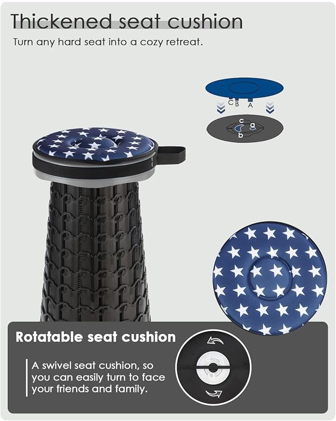 Upgraded Collapsible Stool with Cushion, 800 lbs Heavy Duty Capacity & Lightweight 2.6 lbs, 18-Inch Portable Retractable Folding Stool for Adults, Camping, Fishing, Hiking, BBQ, Travel, Outdoor Events