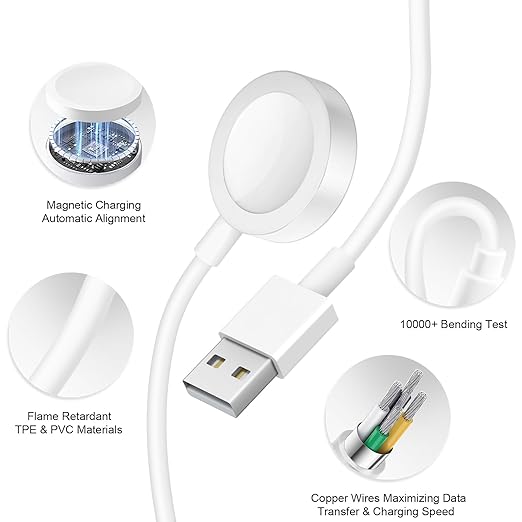 Fast Charger for Apple Watch Charger, 3.2FT Wireless Fast Charging Cord with Wall Chargers Plug Block Compatible with Apples Watchs Series 10/9/8/7/SE/6/5/4/3/2/1（White）