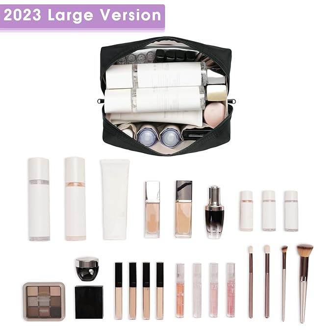 Narwey Travel Cosmetic Bag Organizer Toiletry Bag Make Up Bags with Compartments for Women Girls (Large, Black)