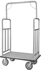 VEVOR Hotel Luggage Cart, Brushed Stainless Steel Finish Bellman's Cart, 1200 LBS Valet Cart with Grey Carpeted Deck and 8-inch Rubber Wheels, Ideal for Hotels, Condos, Resorts, Silver