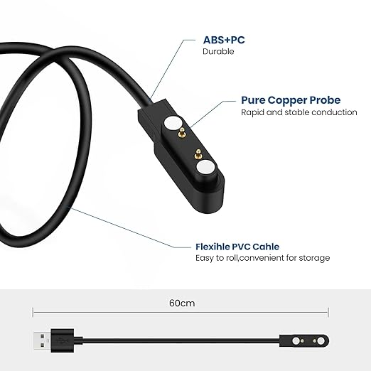 Universal Magnetic Watch Charger - 7.62mm Pin Spacing, Compatible with Smart Watch (Black)
