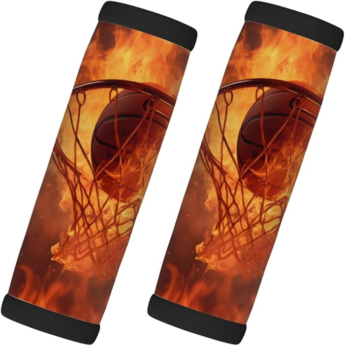 Abstract Fire Basketball 2 Pack Luggage Handle Wrap Set of Neoprene Luggage Tags for Suitcases Bag Strap Wrap Cover Travel Airplane Accessories Covers Markers Sleeve Grips Identifiers Cruise