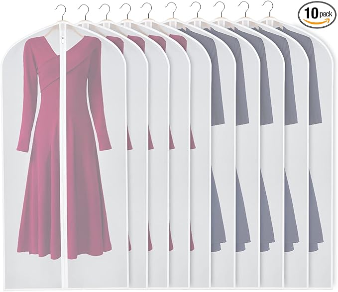 Zilink Clear Coat Covers Garment Bag 54-inch Garment Bags for Hanging Clothes Storage Bag for Coat with Full Length Zipper for Clothing Storage Bags Hanging, Set of 10