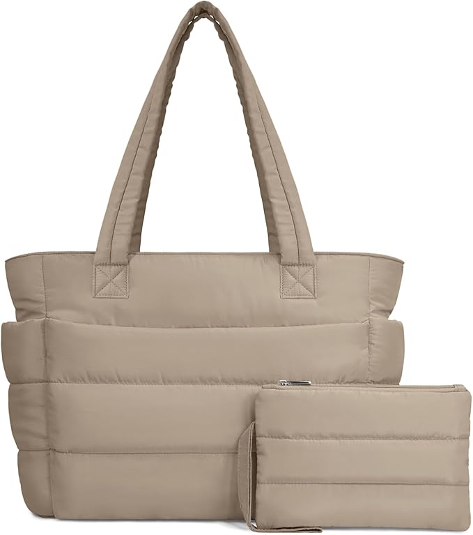 TOPDesign Puffer Tote Bag for Women, Lightweight Puffy Handbag with Compartments, Quilted Shoulder Bag for Work, Travel, Gym