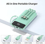 Portable Charger Built-in Cables,10000mAh Power Bank for iPhone,Fast Charge USB C Battery Pack Travel Essentials Slim Lightweight Powerbank Compatible with iPhone 17/16/15/14, Samsung, Android, etc