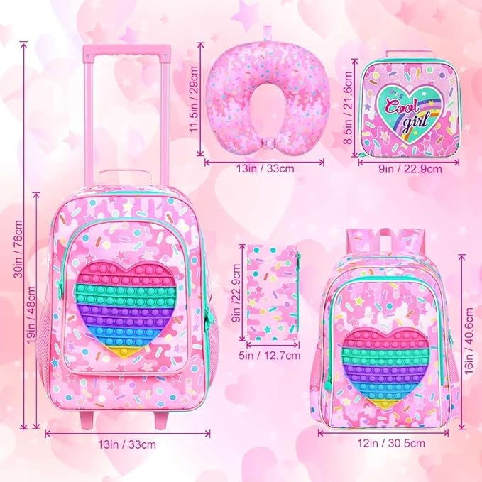 5Pcs Kids Luggage for Girls, Rolling Travel Carry on Suitcase for Toddler Children with Wheels(Pink)
