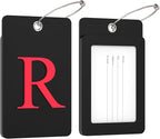 Gostwo 2 Pack Luggage Tags for Suitcases, 26 Initial Letter Travel Luggage Baggage Identification Labels ID Tag Fully Bendable Tags with Stainless Steel Loop (Black) (Letter R)