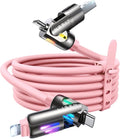 LISEN Pink iPhone Charger Cable, 240W Chubby USB C, 4 in 1 Charging Cable (6.6FT) with Light, USB A/C to C/L Multi Charging for iPhone 16 15 14 Pro Max/MacBook/iPad Pro/Samsung, Pink Accessories