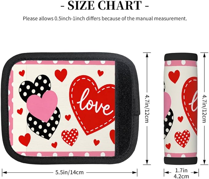 2 Pack Luggage Handle Wrap with Travel Tags - Non-Slip Protective Cover Soft Handle Grips Covers for Suitcase(Pink Heart Love)