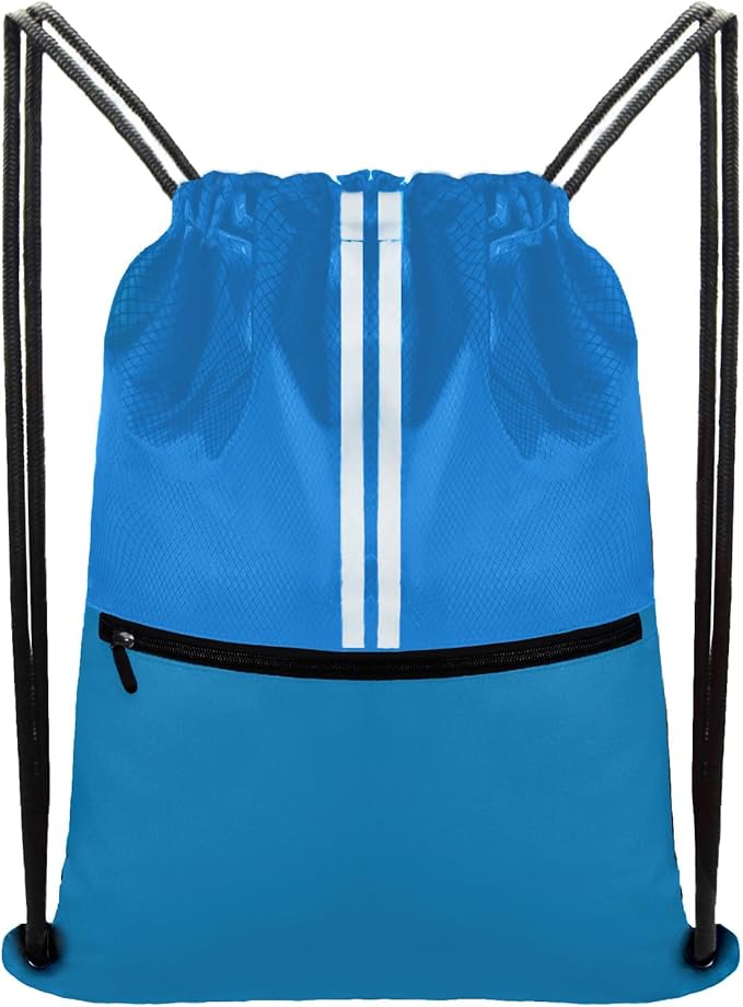 Drawstring Backpack Large Sports Gym Draw String Bag for Women and Men (Ocean Blue)