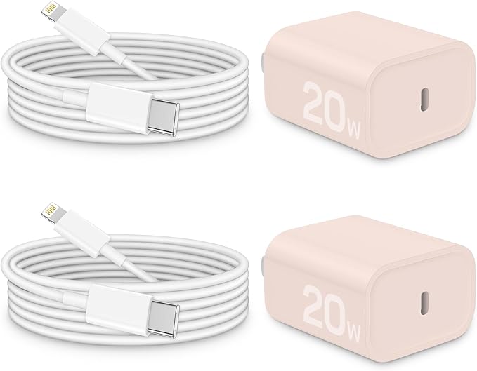 CXX Charger for iPhone 20W Fast Charging [MFi Certified, 2-Pack] USB-C PD Block & 6FT Cable Compatible with iPhone 14/13/12/11/Pro/Plus/Max/Mini/SE, iPad & More [Pink]