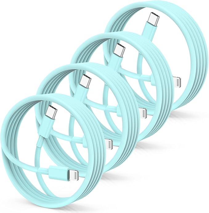 4Pack USB C to Lightning Cable 6FT, Fast Charging Cord for iPhone 14, Replacement for Apple Original Charger Cable for iPhone 14 13 12 11 Pro 11 XS MAX XR 8 7 6s Plus-Light Green