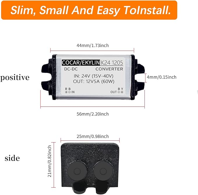 DC Converter 24V to 12V 5A 60W, Voltage Converter Step Up DC Power Adapter Waterproof Heavy Duty Transformer for Car Truck Vehicle Boat Motor Solar System