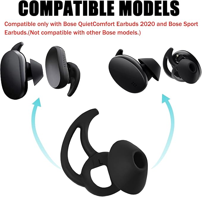 Earbud Replacement Tips Silicone Earbud Tips Ear Bud Covers Compatible with Bose Quietcomfort and Sport Headphone Ear Tips 3 Pairs S M L Black