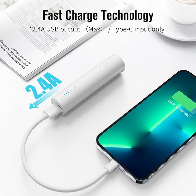SIXTHGU Portable Charger, 5000mAh Mini Power Bank, S03 2-Pack Pocket Size Fast Charging USB-C (in&Out), PowerNano, Compatible with iPhone Series, Android Phone and More