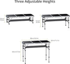 Anbte Folding Camping Table with Storage Net, 3ft Camping Table Aluminum Folding Table with 3 Adjustable Height Max 27.1 Inch Picnic Table Portable Table for Outdoor Backyard BBQ, Black