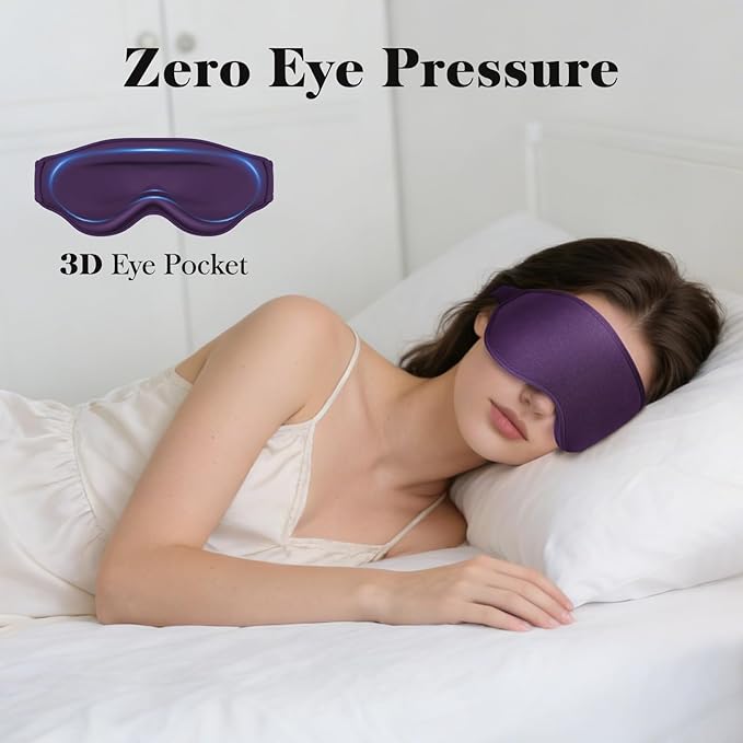 Fygrip 3D Eye Mask Sleep Mask for Men & Women, 100% Pressure-Free & Light Block-Out Eye Mask for Sleep with Easy Adjustable Strap, Night Eye Cover for Travel, Purple