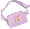 Gitus Belt Bag Fanny Pack Crossbody Bags with Initial Letter Patch Cute Stuff Birthday Gifts for Teenager Girls Trendy Preppy Stuff for Teen Girls Cool Stuff for Teens (Lavender-M)