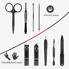 HANTEKAS Manicure Set 9 in 1 Stainless Steel, Nail Clippers Scissors Pedicure Tools Kit - Portable Travel Grooming Kit for Men and Women with Black/Red Leather Case (Red)