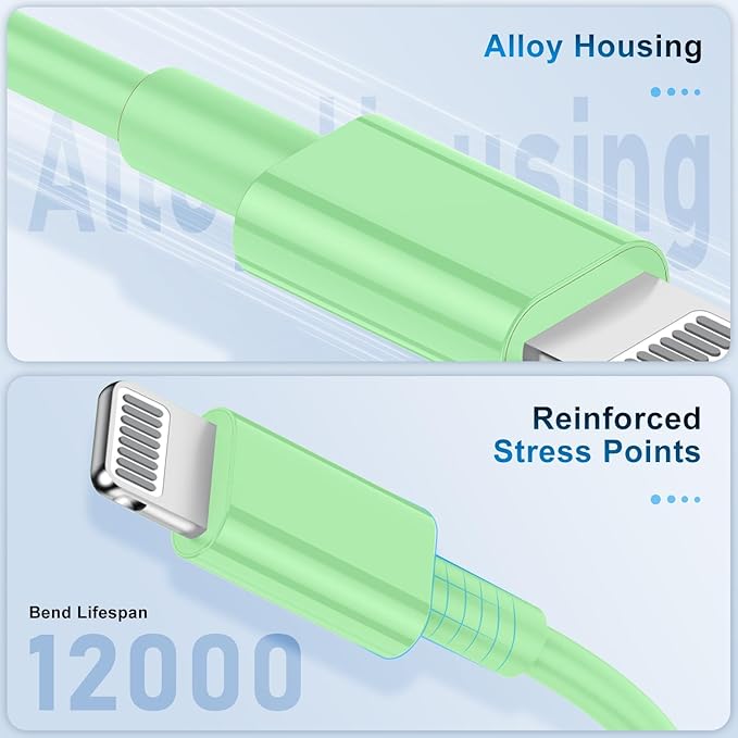 3 Pack Apple MFi Certified Charger Cable 10 Ft, Lightning to USB Cable Cord 10 Foot, 2.4A Fast Charging,Apple Phone 10 Feet Long Chargers for iPhone 14/13/12/11/X/XS/XR/SE/8/7 Plus Pro Max Mini Green