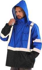 sesafety Hi Vis Rain Jacket, Rain Suits for Men Waterproof withBlack Bottom, Rain Coats for Men Interior Mesh, Class 3 HighVisibility Rain Gear,Removable Hood