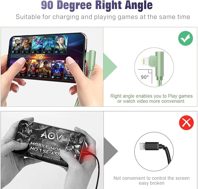 iPhone Charger,3 Pack 10FT Lightning Cable [Apple MFi Certified] iPhone Fast Charging Cable 90 Degree Nylon Braided Cord Compatible with iPhone 14/13/12/11 Pro Max/XS MAX/XR/XS/X/8/7/Plus/iPad