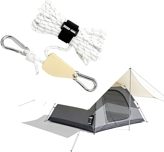 Retractable Travel Clothesline, 19Ft Heavy Duty Portable Clothes Drying Rope with Ratchet Pulleys Carabiners for Tents, Outdoor Camping, Hammocks Tarps Locking System