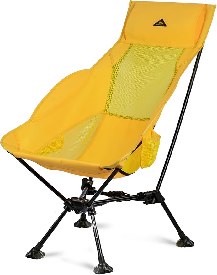 iClimb Ultralight Compact Camping Folding Beach Chair with Anti-Sinking Large Feet (Yellow - Triangular Frame High Back)