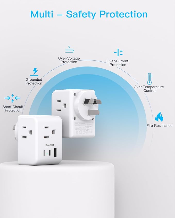 2 Pack Australia New Zealand Power Plug Adapter, Australia Travel Adapter with 3 American Outlets 3 USB Charging Ports (2 USB C), Type I Plug Adapter for US to Australia, Argentina, China