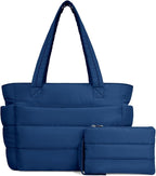 TOPDesign Puffer Tote Bag for Women, Lightweight Puffy Handbag with Compartments, Quilted Shoulder Bag for Work, Travel, Gym
