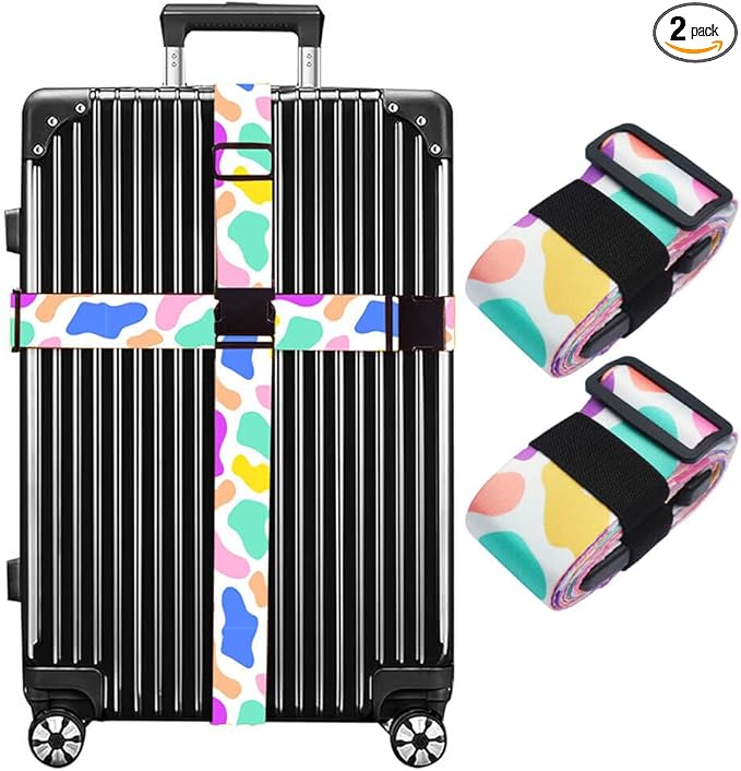 Luggage Straps for Suitcases TSA Approved Easy Pack Organized Suitcase Strap, Luggage Strap, Luggage Belt Strap, Bag Straps for Luggage. Buckle Straps Travel Accessories (Cow Printing)