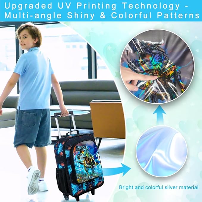 WZLVO Kids Luggage for Boys and Girls, Cute Dinosaur Unicorn Rolling Wheels Suitcase for Toddler Children