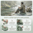 Portable Inflatable Seat Cushion w/Press Pump, No Mouth-Blow Air Pad for Flights, Waterproof Lightweight Chair Cushion for Stadium, Camping, Picnic, Fishing, Beach, Grass & Muddy Ground (Green)