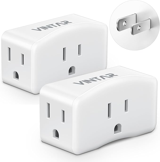 2 Prong to 3 Prong Outlet Adapter, VINTAR 2 Prong Power Strip with 3 AC Outlets (1875W/15A), Polarized Plug, Wall Plug Extender for Non-Grounded Outlet in Old House, Cruise Essentials, 2 Pack