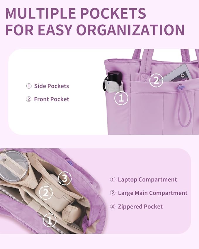Wandering Nature Puffer Tote Bag with Cup Holder & Laptop Compartment & Trolley Sleeve for Travel, Work, Nurse, Women