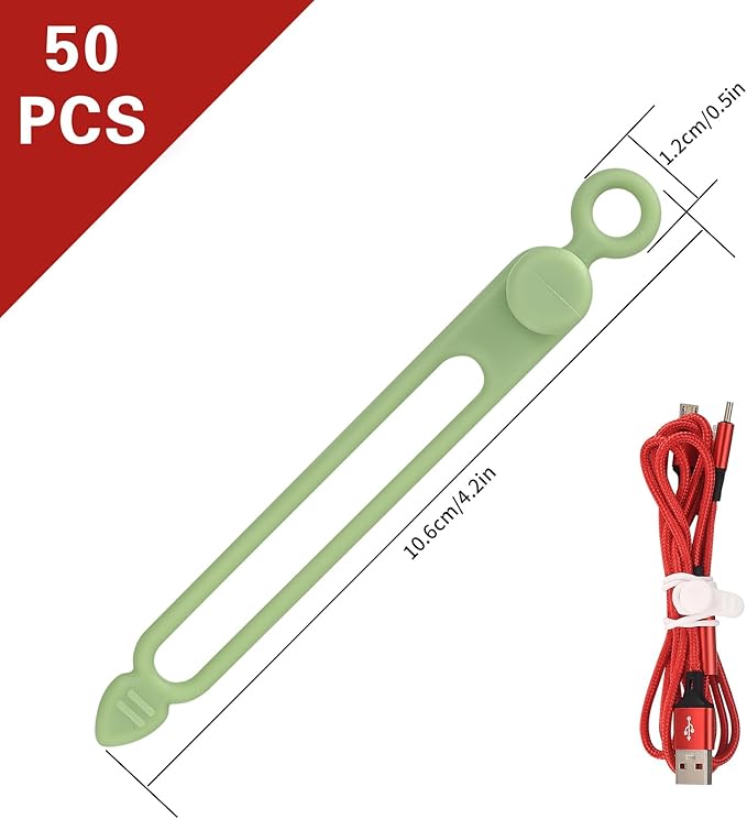 50 Pcs Silicone Cable Ties, Reusable Cable Straps Wire Organizer, Cable Management Cord Organizer for Fastening Earphone Phone Charger Home Office Desk Kitchen Appliances Cable Cords Wires