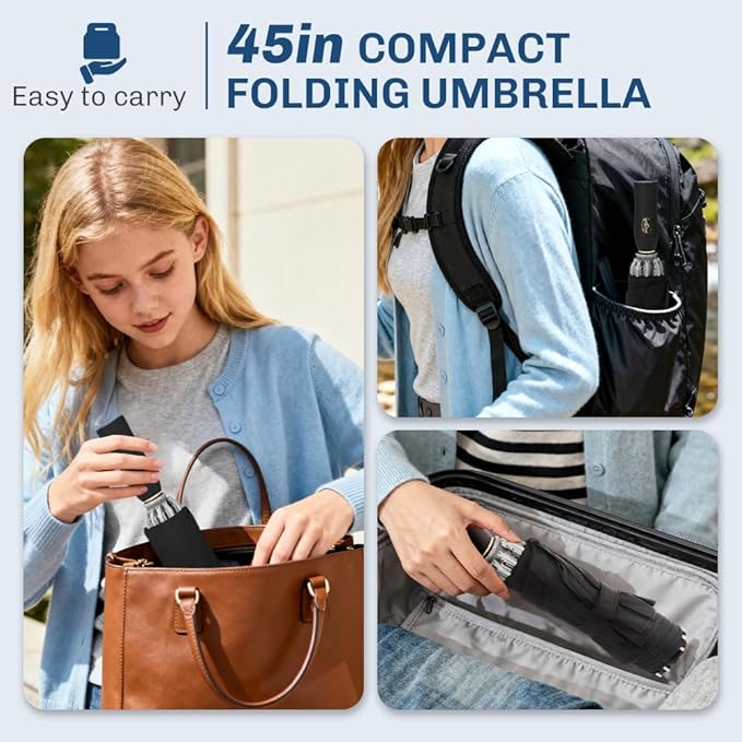 TOPSAIL 45in Compact Inverted Folding Umbrella for Travel Wind-resistant, Anti-rebound & Safe Collapsing, Portable & Sturdy Windproof Reverse Umbrellas for Rain