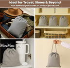 LFH Cotton Rich Shoe Storage Bags with Drawstring, Dustproof Breathable Reusable Organizer, Perfect For Travel, Dorm, Hotel, College, Gym, Easy to Carry, Machine Washable 8"x17" (Pack of 2) - Grey