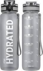 Sahara Sailor Water Bottle 32oz, Durable and Leakproof Water Bottles Motivational with Time Marker, Tritan, BPA Free, Wide Mouth with Easy Clean Brush for Gym, Travel, Home, School, Office (1 Bottle)