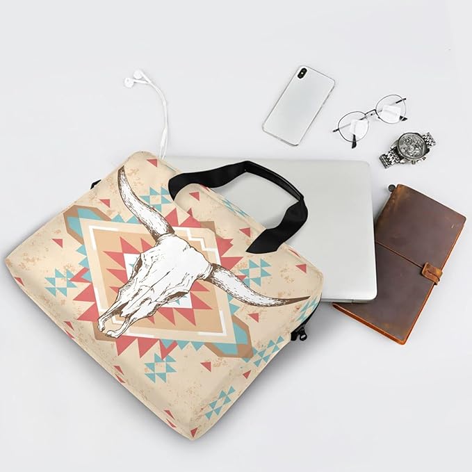 Laptop Bag 15.6 inch, Waterproof Laptop Case with Strap, Protective Laptop Carrying Case for Women&Men, Western Cow Skull