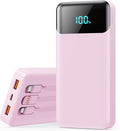 Portable Charger Power Bank 40800mAh with Built-in Cables,25W Fast Phone Charging Portable Battery Pack,5 Outputs Travel Essentials Outdoor External Battery for iPhone 17/16,Galaxy Android etc-Pink